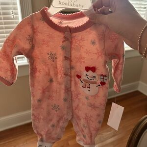 Koala Kids Pink Snowflake Footie with Snowman
